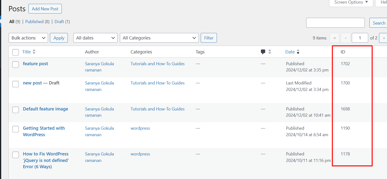 post id in wordpress